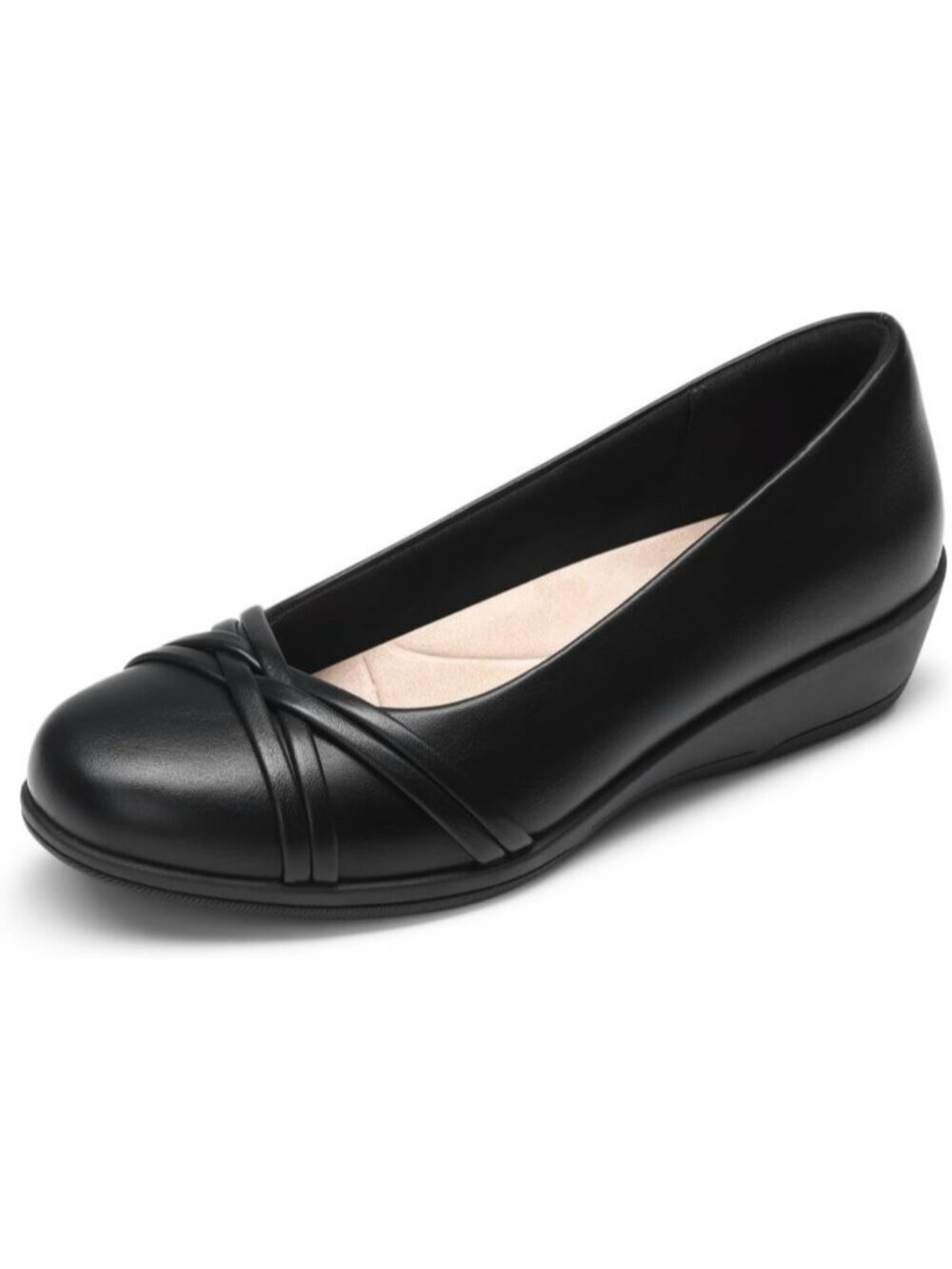 Women's Black Faux Leather Low Wedge Closed Toe Flexible Grippy Dressy Flats